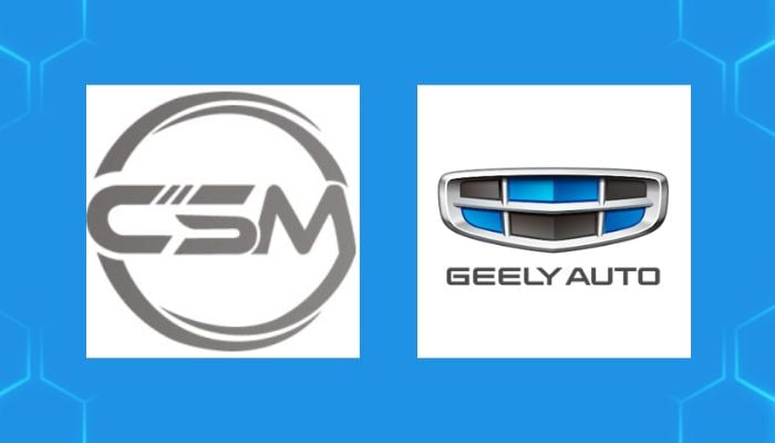An undated image of CSM and Geely logos. — CSM/Geely/Canva