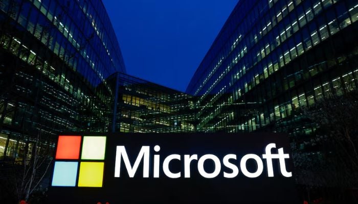 An image of Microsoft logo at its office near Paris, March 25, 2024. —Reuters