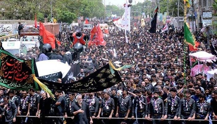 Shia Muslims attend Ashura procession at Empress Market, Karachi, on July 29, 2023. — APP