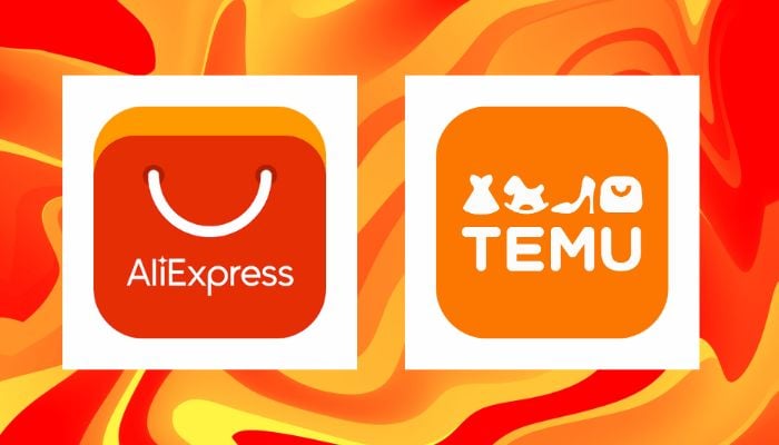 An undated image of AliExpress and Temu logos. — AliExpress/Temu/Canva