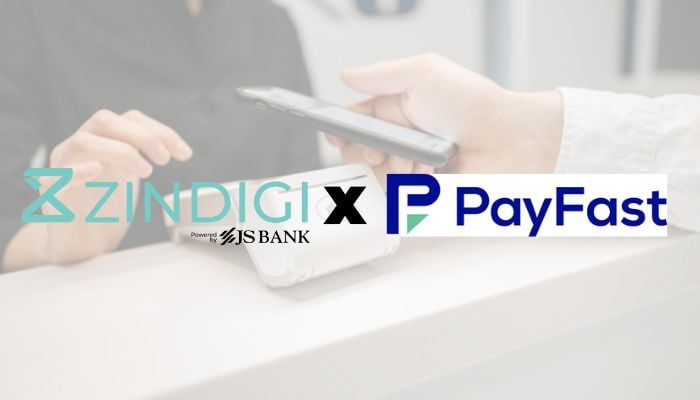 An undated image showing Zindigi (left) and PayFast (right) logos. — Zindigi/PayFast/Canva