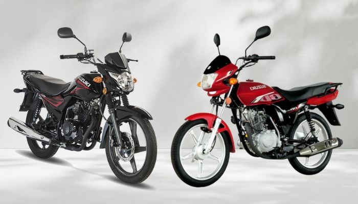 An undated image of Suzuki GS150 (left) and GD110S(right). — Suzuki Pakistan/Canva