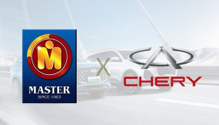 An undated image showing Master Group (left) and Chery Auto (right) logos. — Master Group/Chery Auto/ Canva