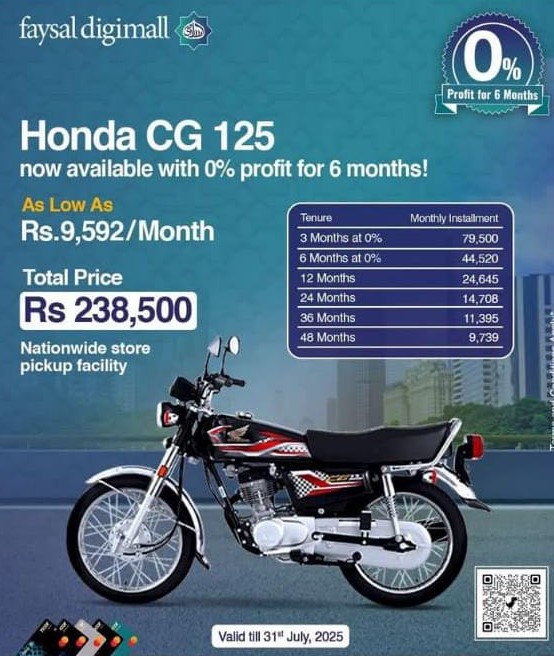 Honda CG 125 now available on interest-free instalment plans
