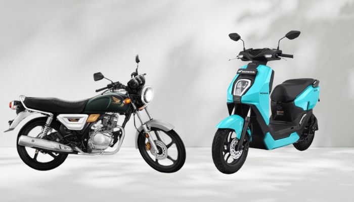 An undated image of Honda CG 150 (left) and Icon e (right). — Honda/Canva