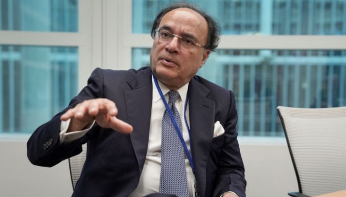 An image of Pakistan Finance Minister Muhammad Aurangzeb speaking during a Reuters interview at the 2025 annual IMF/World Bank Spring Meetings in Washington, D.C., U.S., April 25, 2025. — Reuters