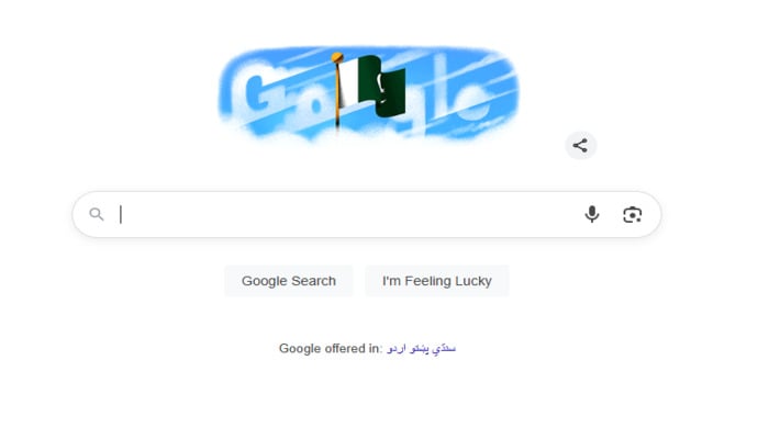 The image, taken on August 14, 2025, shows Googles special doodle for Pakistans 78th Independence Day. — Gadinsider
