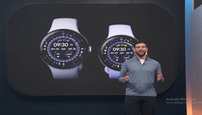 The image, taken on August 20, 2025, shows Pixel Watch 4 being displayed on a screen. — YouTube/@Made by Google