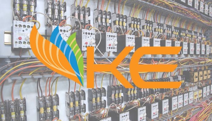 An undated image of electricity meters along with K-Electric logo. — K-Electric/Canva