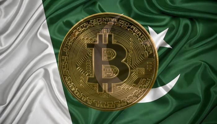 An undated image of the Pakistani flag with Bitcoin. — Canva
